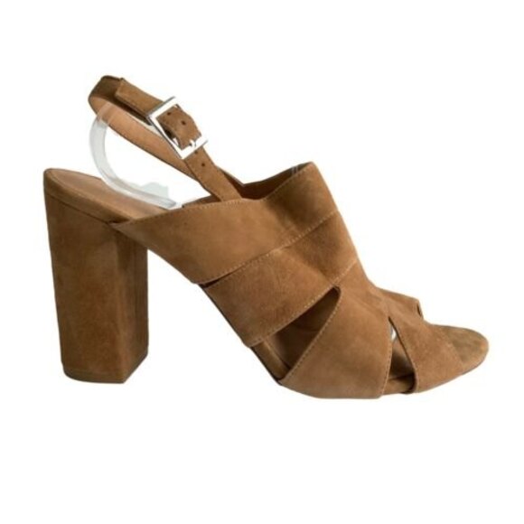 Halogen Suede Open-toe Slingback Block Heel Cut Out Sandals Brown 11 - Picture 2 of 11